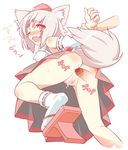  anal animal_ears anus arm_grab arm_held_back blush censored detached_sleeves doggystyle from_behind geta hat inubashiri_momiji invisible_penis legs no_panties open_mouth pussy red_eyes sex short_hair silver_hair solo soratobu_zippo sweat tail tengu-geta tokin_hat touhou wince wolf_ears wolf_tail 