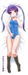  antenna_hair breasts covered_nipples dakimakura drooling erection erection_under_clothes full_body futanari highres kneehighs long_hair lying marneko one-piece_swimsuit original penis purple_hair red_eyes school_swimsuit small_breasts socks solo sweat swimsuit twintails 