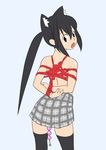  anal anal_beads bdsm black_hair black_legwear bondage bound brown_eyes k-on! long_hair nakano_azusa omeyokan plaid plaid_skirt red_rope rope school_uniform skirt solo thighhighs topless twintails 