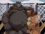  anthro belly ben_(zenless_zone_zero) big_penis brown_bear brown_body brown_fur censored duo eye_scar facial_scar felid fur genitals grizzly_bear gunso_p hi_res holding_penis licking lion male male/male mammal masturbation mihoyo nipple_fetish nipple_lick nipple_play nipples pantherine penis ross_(rossciaco) scar tongue tongue_out ursid ursine zenless_zone_zero 