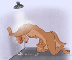  anthro balls beckerdobermans blush bodily_fluids canid canine canis cum cum_drip dingo dripping ejaculation genital_fluids genitals hi_res male mammal masturbation messy penis shower shower_head showering solo steam wet zaush_(character) 