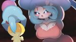  &lt;3 2022 blue_hair blush bodily_fluids breasts drunk_oak duo female hair hi_res humanoid larger_female multicolored_body nintendo open_mouth pink_body pink_tongue pok&eacute;mon pok&eacute;mon_(species) size_difference sweat tongue video_games white_body white_skin 