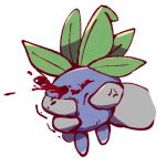 anger_vein animal_focus blood blood_from_mouth boke-chan commentary_request disembodied_limb eyeball full_body leaf oddish one-eyed pokemon pokemon_(creature) red_eyes simple_background sketch solo_focus squeezing white_background 