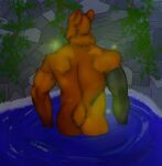  anthro ashenderg bear_tail brown_body brown_fur butt fur hi_res male mammal nafeon nafithebear pond rear_view solo ursid 