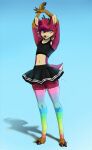  anthro blue_eyes bottomwear cervid clothing dress fur girly legwear male mammal red_body red_fur skirt solo stockings targso 