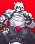  abs anthro bulge clothed clothing hi_res istani looking_at_viewer male muscular muscular_anthro muscular_male nipples partially_clothed pecs red_eyes solo von_lycaon 
