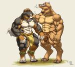  absurd_res alex_(thedeernoah) anthro appenzeller_mountain_dog barazoku big_muscles big_pecs bottomwear canid canine canis capreoline cervid clothed clothing dialogue domestic_dog duo hi_res loincloth male male/male mammal molosser mountain_dog muscular noah_(thedeernoah) partially_clothed pecs swiss_mountain_dog thedeernoah white-tailed_deer 