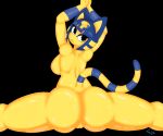  2vv7 animal_crossing ankha_(animal_crossing) arms_above_head female flexible glistening glistening_body glistening_skin hi_res humanoid looking_back nintendo solo splits spread_legs spreading video_games 