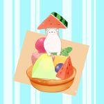  abstract_background animal arms_up bear cantaloupe chai_(drawingchisanne) food food_focus fruit fruit_tart grapefruit grapes holding honeydew_(fruit) legs_apart mint orange_(fruit) original polar_bear signature simple_background standing tart_(food) watermelon watermelon_slice 