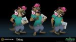  3_toes angry anthro barefoot clothed clothing computer criminal disney feet female fully_clothed gertie_(zootopia) headphones headphones_around_neck hi_res hyaenid laptop mammal model_sheet official_art plantigrade solo surprised_expression toes torn_clothing zootopia 