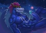  after_masturbation anthro aurelion_sol_(lol) blue_body blue_eyes bodily_fluids cum cum_drip cum_on_chest cum_on_self dragon dripping erection genital_fluids genitals headgear headgear_only humanoid_genitalia humanoid_penis league_of_legends looking_at_viewer male markings penis pi_haruto riot_games solo space video_games 