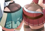  2girls ass ass-to-ass ass_focus belt bodystocking butt_crack hakama hakama_short_skirt hakama_skirt highres hololive houshou_marine japanese_clothes kazama_iroha lower_body miniskirt multiple_girls shimaketa simple_background skindentation skirt virtual_youtuber white_background zettai_ryouiki 