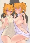  2girls blush breasts cat_girl fire_emblem fire_emblem:_radiant_dawn image_sample lethe_(fire_emblem) looking_at_viewer lyre_(fire_emblem) meme_attire multiple_girls ryumi-gin siblings sideboob simple_background sisters twins twitter_sample virgin_killer_sweater 