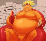  animal_genitalia anthro belly breasts bushiroad claws cloaca clothed clothing digital_media_(artwork) dragon drum_bunker_dragon future_card_buddyfight genitals humanoid_hands iwano kemono male moobs nude obese overweight overweight_anthro overweight_male scalie solo thick_thighs topless weight_gain 