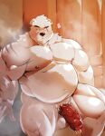  &lt;3 2022 anthro balls barazoku belly big_belly black_nose blush eorzea_riley genital_piercing genitals hi_res humanoid_genitalia humanoid_hands humanoid_penis kemono male mammal musclegut nipples one_eye_closed overweight overweight_male penis penis_piercing piercing polar_bear prince_albert_piercing sauna scar sitting solo steam ursid ursine white_body wink 