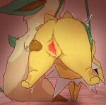  absurd_res anus bdsm bondage bound butt duo eeveelution female female/female feral genitals hi_res jolteon leafeon nintendo pok&eacute;mon pok&eacute;mon_(species) pussy spread_pussy spreading video_games yellow_body 