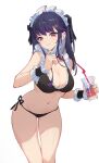 1girl absurdres bangs bare_arms bare_shoulders bikini black_bikini black_choker black_ribbon blue_hair breasts character_request choker cleavage copyright_request cowboy_shot cup drinking_straw frilled_hairband frills hair_ornament hair_ribbon hairband hairclip highres holding holding_cup lance_(lancelliu) large_breasts long_hair looking_at_viewer mask_pull navel red_eyes ribbon side-tie_bikini solo standing stomach swimsuit thighs two_side_up wrist_cuffs 