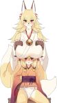  accessory age_difference anthro asian_clothing bell big_breasts boob_hat breasts canid canine clothed clothing comparing duo east_asian_clothing female fox furugitsune hair_accessory hi_res huge_breasts japanese_clothing kemono kida_kuro_mu looking_at_viewer mammal older_female red_eyes size_difference small_breasts underwear young younger_female 