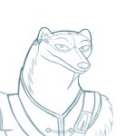  anthro dreamworks ear_piercing facial_hair goatee klaus_dumont kung_fu_panda kung_fu_panda_the_dragon_knight male mammal monochrome multicolored_body mustela mustelid musteline naughty_face piercing portrait sketch snout solo tairenukitty true_musteline 