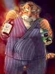  2022 5gomashio anthro asian_clothing belly beverage clothing east_asian_clothing eyes_closed felid hi_res humanoid_hands japanese_clothing kemono male mammal overweight overweight_male pantherine solo tiger 