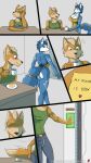  anthro apron apron_only beverage big_breasts blush breasts butt cleavage clothed clothing coffee comic duo female fox_mccloud harkrun hi_res krystal letter male male/female mostly_nude nintendo skimpy star_fox video_games 