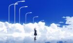  1girl absurdres bangs boots cloud day hands_on_own_chest highres laluna lamppost long_hair on_cloud original ponytail profile sky solo white_hair 