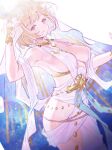  1girl armpits bare_shoulders blonde_hair breasts brown_eyes covered_nipples djeeta_(granblue_fantasy) granblue_fantasy groin jewelry koza_game large_breasts nipples panacea_(granblue_fantasy) see-through short_hair sideboob simple_background skindentation smile solo veil white_background 