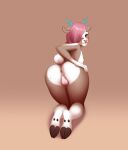  anthro antlers anus balls bent_over big_butt brown_body brown_fur butt butt_focus calyx_forrester cervid cloven_hooves countershading fur genitals girly gloves_(marking) gradient_background hair hair_over_eye hand_on_butt hi_res hooves horn kadzukai kneeling leg_markings looking_at_viewer looking_back male mammal markings one_eye_obstructed pink_eyes pink_hair raised_tail rear_view simple_background socks_(marking) solo thick_thighs underhoof white_markings 