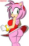  amy_rose animal_humanoid anthro back_pose big_breasts big_butt breasts butt clothed clothing eulipotyphlan eulipotyphlan_humanoid female habbodude hedgehog hedgehog_humanoid hi_res humanoid looking_back mammal mammal_humanoid no_underwear partially_clothed sega short_stack solo sonic_the_hedgehog_(series) squidapple thick_thighs tight_clothing wide_hips 