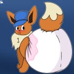  big_diaper blush butt cider_eevee diaper eevee embarrassed fan_character feral forced generation_1_pokemon infantilism looking_at_viewer low_res male nintendo pok&eacute;mon pok&eacute;mon_(species) quil~ rear_view solo video_games 