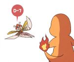  charmander commentary_request fire flame flame-tipped_tail kartana no_humans pokemon pokemon_(creature) reclining simple_background speech_bubble ssalbulre trembling white_background 