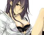  bad_id bad_pixiv_id black_hair bra bra_pull breasts genderswap genderswap_(mtf) lingerie long_hair maka_(morphine) medium_breasts nipples off_shoulder open_clothes open_shirt purple_eyes shirt solo tales_of_(series) tales_of_vesperia underwear yuri_lowell 