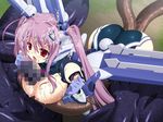  ass breasts censored cum cum_on_body cum_on_breasts cum_on_hair cum_on_upper_body large_breasts leotard licking madou_souhei_kleinhasa mecha_musume paizuri purple_hair red_eyes rose_lilienthal saitou_natsuki solo_focus tentacles thighhighs 