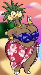  2022 3_heads 4k absurd_res alolan_exeggutor alolan_form bandeau beach belly big_belly big_breasts breasts brown_body brown_eyes brown_skin bulging_breasts cleavage cleavage_overflow clothed clothing curvaceous curvy_figure detailed_background digital_drawing_(artwork) digital_media_(artwork) dusk ear_piercing ear_ring elemental_creature eyelashes eyeshadow fangs feet female flora_fauna gesture green_hair hair hand_on_hip hand_on_own_hip hi_res huge_breasts humanoid leaf leaf_hair looking_at_viewer makeup multi_head navel nintendo one_eye_closed outside overweight overweight_female piercing plant plant_hair pok&eacute;mon pok&eacute;mon_(species) pseudo_hair regional_form_(pok&eacute;mon) ring_piercing sarong sea seaside smile solo someth1ngoranother thick_thighs toes tongue tongue_out topwear v_sign video_games voluptuous water wide_hips wink winking_at_viewer 