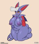 absurd_res balls big_breasts blush blush_lines breasts clothed clothing dress eyeshadow female flare_(purplebird) generation_4_pokemon genitals gliscor happy head_pat herm hi_res intersex kneeling lipstick makeup nintendo nude open_mouth partially_clothed penis petting pok&eacute;mon smile solo spaca thick_thighs video_games 
