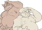  2022 anthro belly big_belly bulge canid canine canis clothing domestic_dog duo ellie_saionji eyewear glasses hi_res humanoid_hands kemono male mammal moobs nipples overweight overweight_male simple_background underwear 