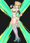  1girl absurdres blonde_hair blush breasts china_dress chinese_clothes cleavage dress full-body_blush hair_ornament high_heels highres large_breasts longpao miao_clothes mythra_(xenoblade) non-web_source robe skirt smile xenoblade_chronicles_(series) xenoblade_chronicles_2 
