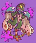  absurd_res anthro bird_wyvern breasts capcom dragon dripping feathers female genitals green_body hi_res maskedfurry monster_hunter nipples non-mammal_breasts nude poison pukei-pukei pupils pussy simple_background slit_pupils solo tongue tongue_out video_games wyvern yellow_sclera 