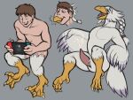  after_transformation anatid anseriform anserinae anthro avian beak bird bodily_fluids braided_hair braided_ponytail brown_hair cum ejaculation erection feathers fetishame game_console gaming genital_fluids goose hair hi_res human male mammal membrane_(anatomy) nintendo nintendo_switch nude open_mouth rito solo switch_console the_legend_of_zelda transformation video_games webbed_feet white_body white_feathers wings 
