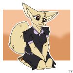  aggressive_retsuko anthro breasts canid canine clothing female fennec fenneko fluffy fluffy_tail fox maid_uniform mammal pawpads sanrio sitting solo tan_body theenyface uniform 