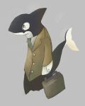  2012 anthro business_suit cetacean clothing delphinoid hi_res male mammal marine necktie oceanic_dolphin orca retros simple_background solo standing suit suitcase toothed_whale 