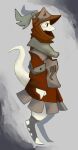  2012 abstract_background ambiguous_gender anthro armor clothing footwear fur headgear helmet hi_res hood mammal mouthless murid murine plate_armor raised_tail rat retros rodent side_view solo standing stare toeless_footwear white_body white_fur 