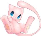  3_fingers 3_toes ambiguous_gender blue_eyes chaba feet feral fingers legendary_pok&eacute;mon looking_at_viewer mew monotone_body nintendo pink_body pok&eacute;mon pok&eacute;mon_(species) simple_background solo toes video_games white_background 