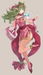  1girl absurdres alternate_costume anklet bangs breasts closed_mouth commentary dragonstone dress english_commentary fire_emblem fire_emblem:_mystery_of_the_emblem fire_emblem_awakening fire_emblem_heroes floating_hair full_body green_eyes green_hair grey_background hair_between_eyes hair_ornament hair_ribbon hand_on_own_chest high_ponytail highres jewelry long_hair looking_at_viewer medium_breasts official_alternate_costume pelvic_curtain pink_dress pink_ribbon pointy_ears red_footwear ribbon sakuremi sash side_slit sideboob sidelocks signature simple_background sleeveless sleeveless_dress smile solo thighs tiara tiki_(fire_emblem) very_long_hair 