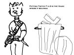  ammo_belt anthro black_body black_fur domestic_cat drugs felid feline felis fur kittycat_laz knife lukearoo22 mac-11 male male/male mammal marijuana meme solo trash_can twitch.tv 