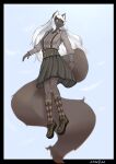  absurd_res anthro black_body black_fur blue_eyes canid canine clothing female fox fur gfox404 hair hi_res mammal solo white_hair 