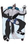  abs anthro bamiroon bed biceps big_muscles bodily_fluids boxers_(clothing) canid canine canis clothing cum erection feet furniture genital_fluids hi_res hindpaw leaking_cum macro male mammal muscular muscular_male nipples pawpads paws pecs pillow sleeping snoring solo underwear were werecanid werecanine werewolf wolf 