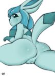  2020 anthro blue_body blue_eyes butt eeveelution female fingers generation_4_pokemon genitals glaceon hi_res nintendo nude pok&eacute;mon pok&eacute;mon_(species) pussy saltyxodium simple_background solo video_games white_background 