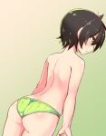  1girl ass black_hair blush closed_mouth commentary cougar_(cougar1404) nari_(cougar1404) original panties short_hair simple_background solo standing topless underwear yellow_eyes 