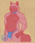  anthro belly biceps blue_clothing blue_collar blue_eyes blue_jockstrap blue_underwear bulge bumblewish_(artist) canid canine canis claws clothing collar fox fur hair hi_res jockstrap male mammal mouth_closed muscular muscular_anthro muscular_male navel nipples pecs red_body red_fox rygel_misra silver_fox_(species) simple_background smile smirk solo standing teeth underwear watermark 